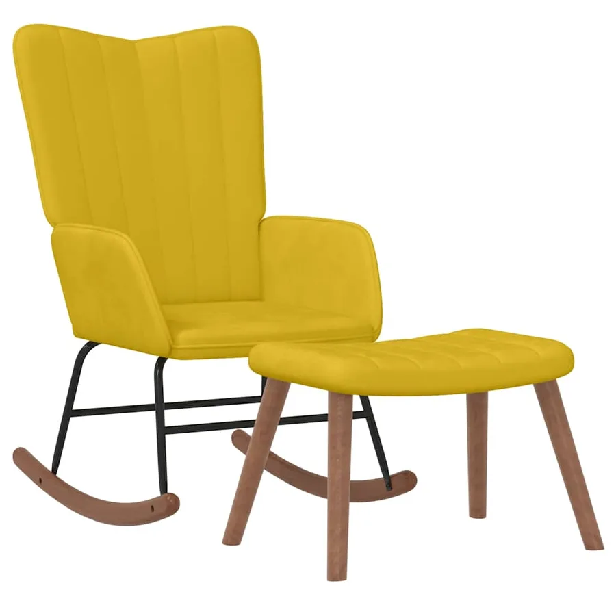 Chaise à bascule avec repose-pied Jaune moutarde Velours - 2