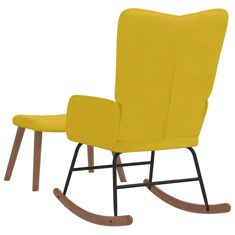 Chaise à bascule avec repose-pied Jaune moutarde Velours - 5