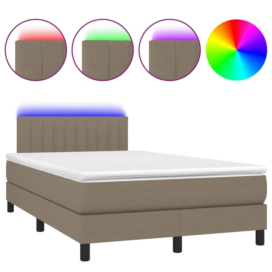 Sommier à lattes de lit avec matelas LED Taupe 120x200 cm Tissu - 2