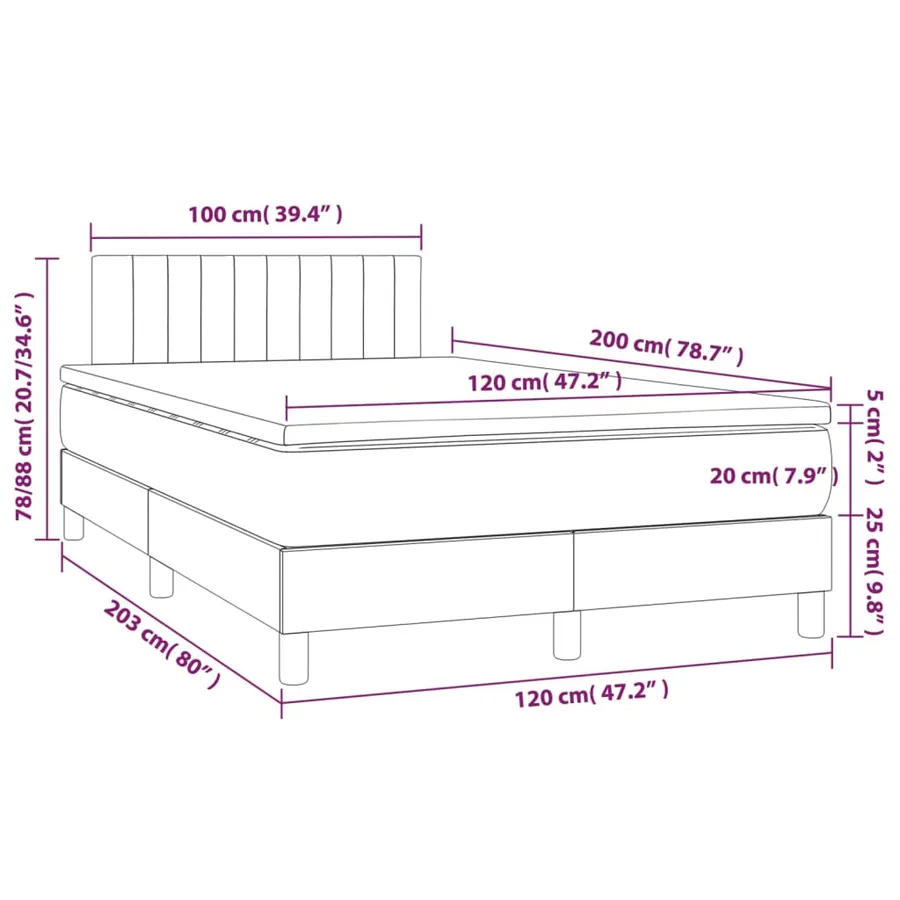 Sommier à lattes de lit avec matelas LED Taupe 120x200 cm Tissu - 8