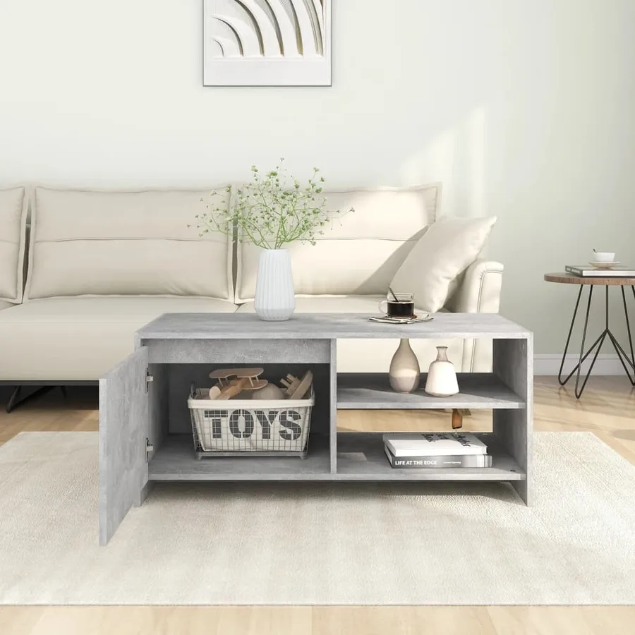 Table basse gris béton 102x50x45 cm bois d'ingénierie - 3