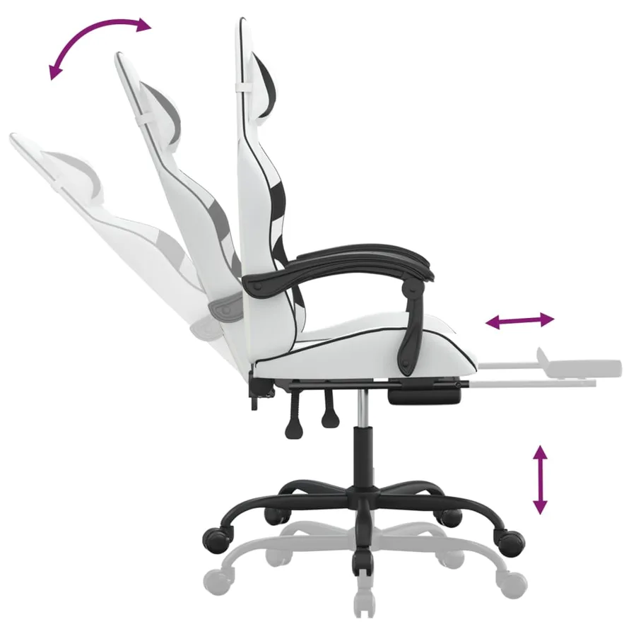 Chaise de jeu pivotante et repose-pied Blanc et noir Similicuir - 11
