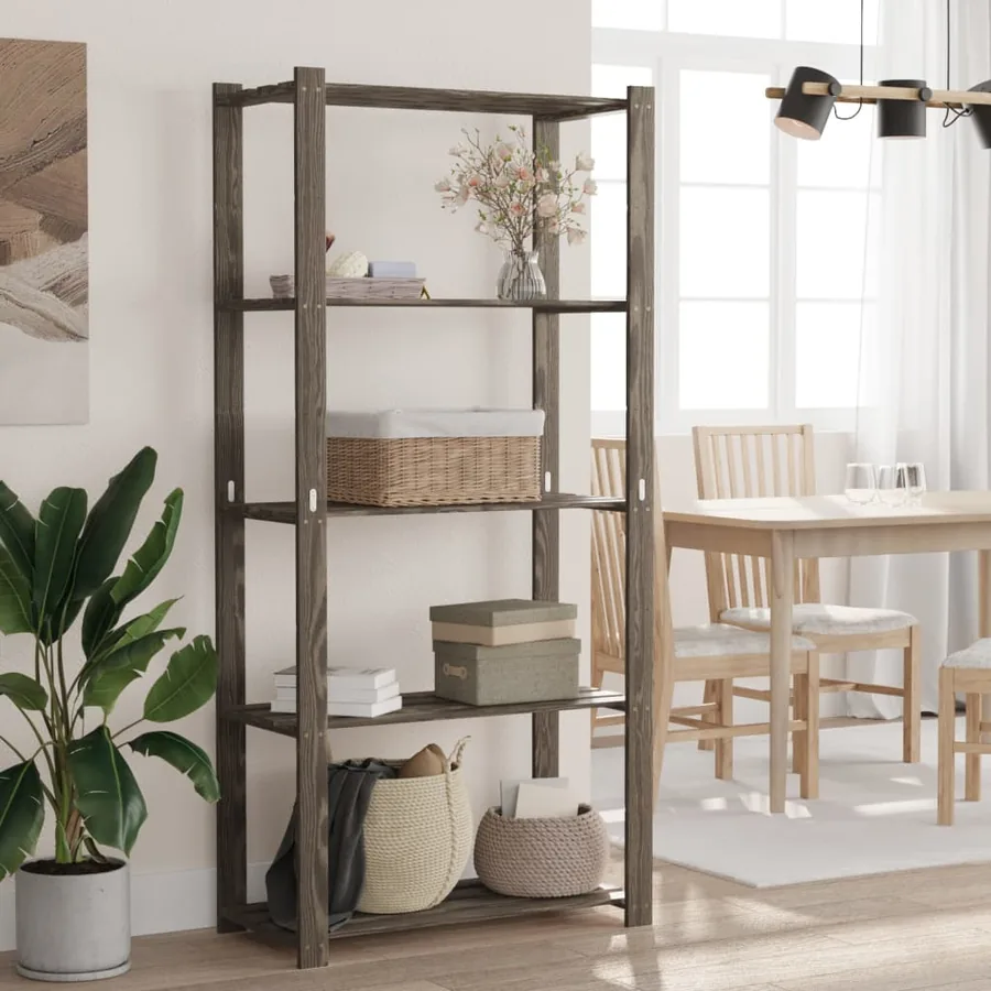 Support de rangement à 5 niveaux gris 80x38x170 cm bois de pin
