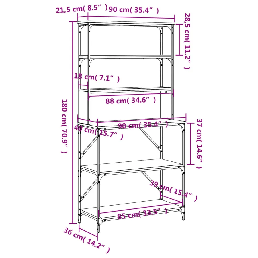 Support de boulanger à 6 niveaux chêne fumé 90x40x180 cm - 9
