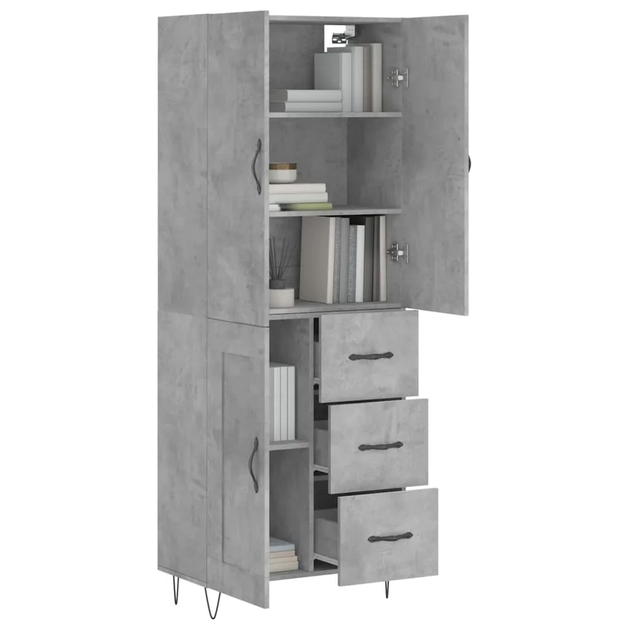 Buffet haut Gris béton 69,5x34x180 cm Bois d'ingénierie - 3