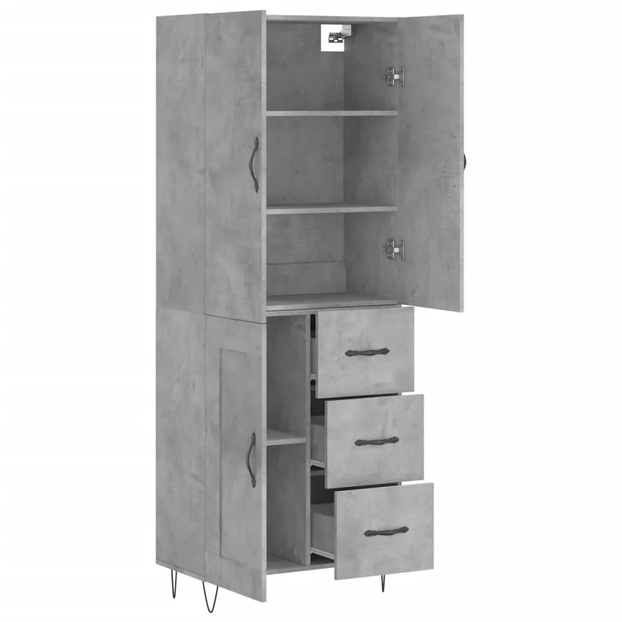 Buffet haut Gris béton 69,5x34x180 cm Bois d'ingénierie - 4