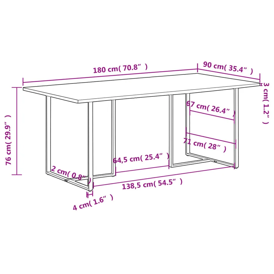 Table de salle à manger 180 cm Bois de manguier brut - 11