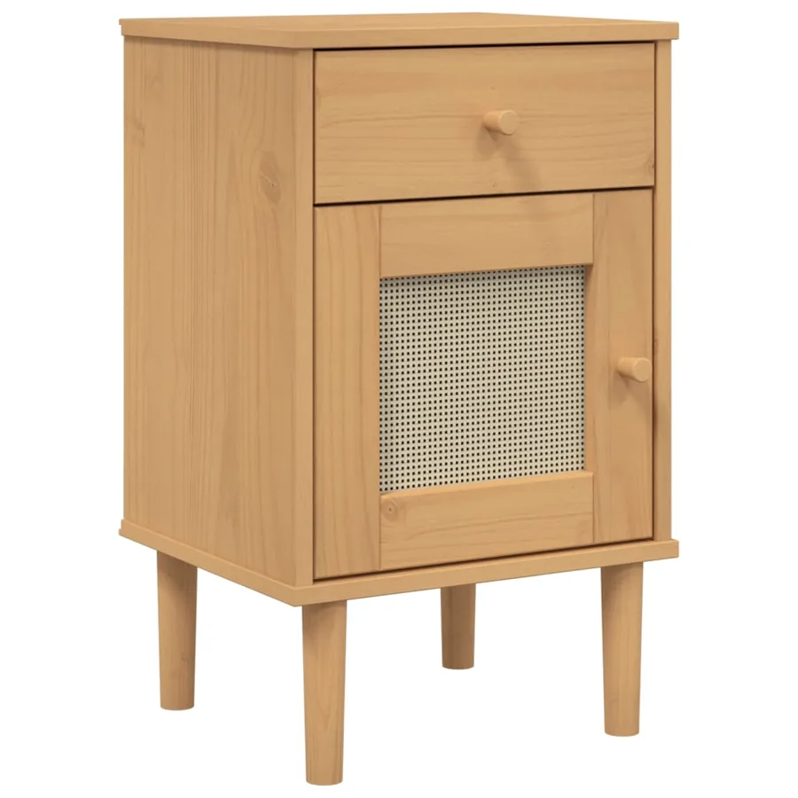 Table de chevet SENJA aspect de rotin marron bois de pin massif - 2