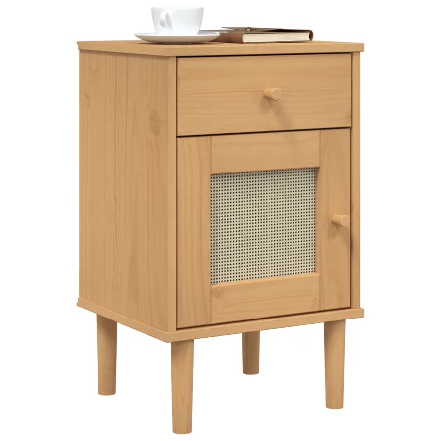 Table de chevet SENJA aspect de rotin marron bois de pin massif - 3