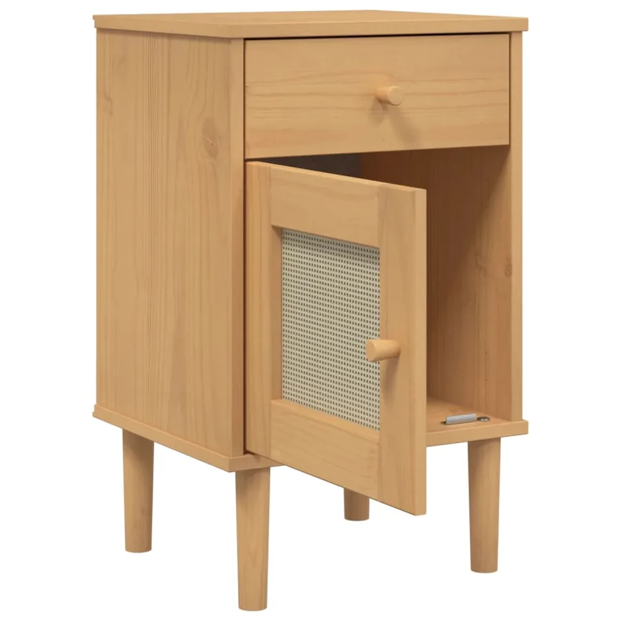 Table de chevet SENJA aspect de rotin marron bois de pin massif - 5
