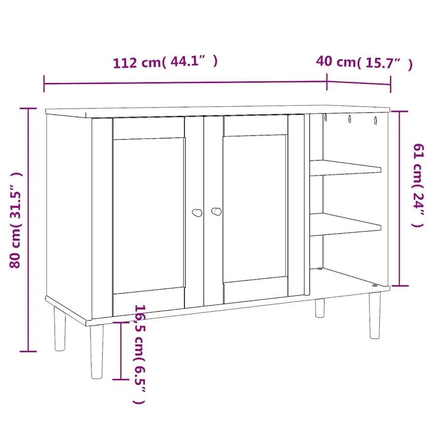 Buffet SENJA aspect rotin noir 112x40x80cm bois massif de pin - 10