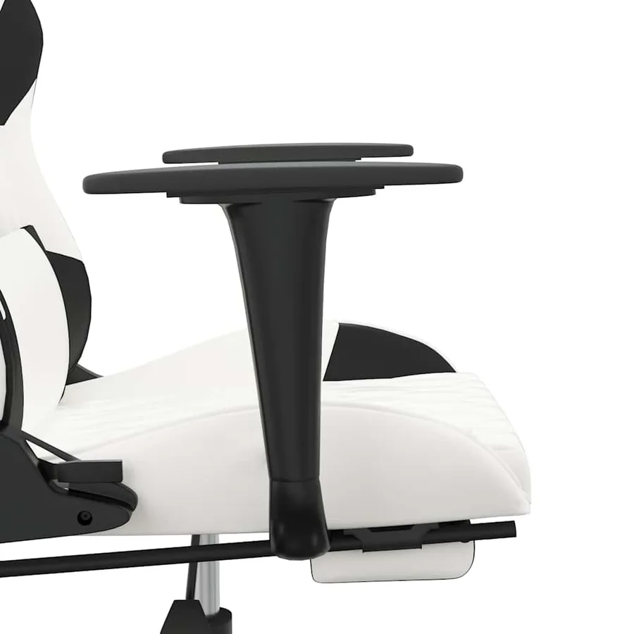 Chaise de jeu de massage avec repose-pied Blanc&Noir Similicuir - 10
