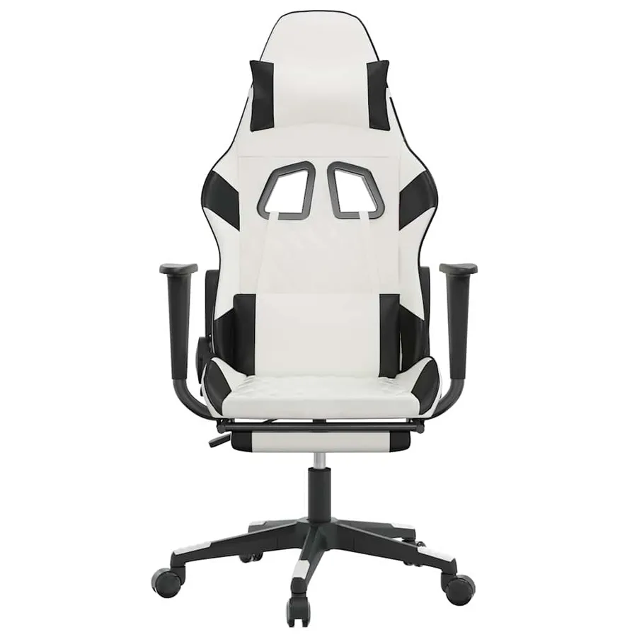 Chaise de jeu de massage avec repose-pied Blanc&Noir Similicuir - 4