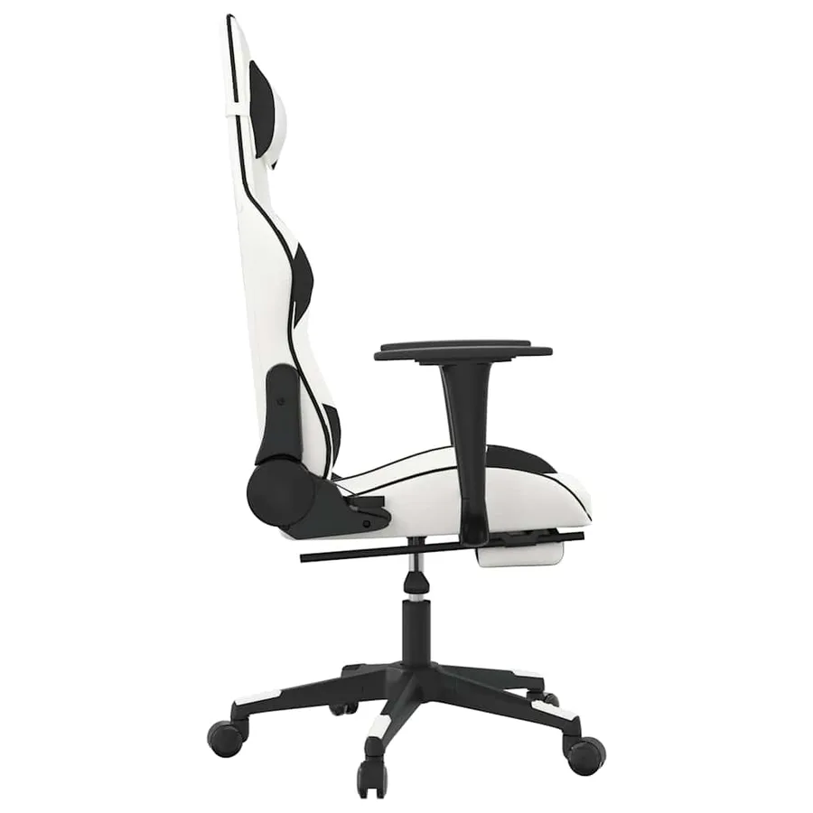 Chaise de jeu de massage avec repose-pied Blanc&Noir Similicuir - 5