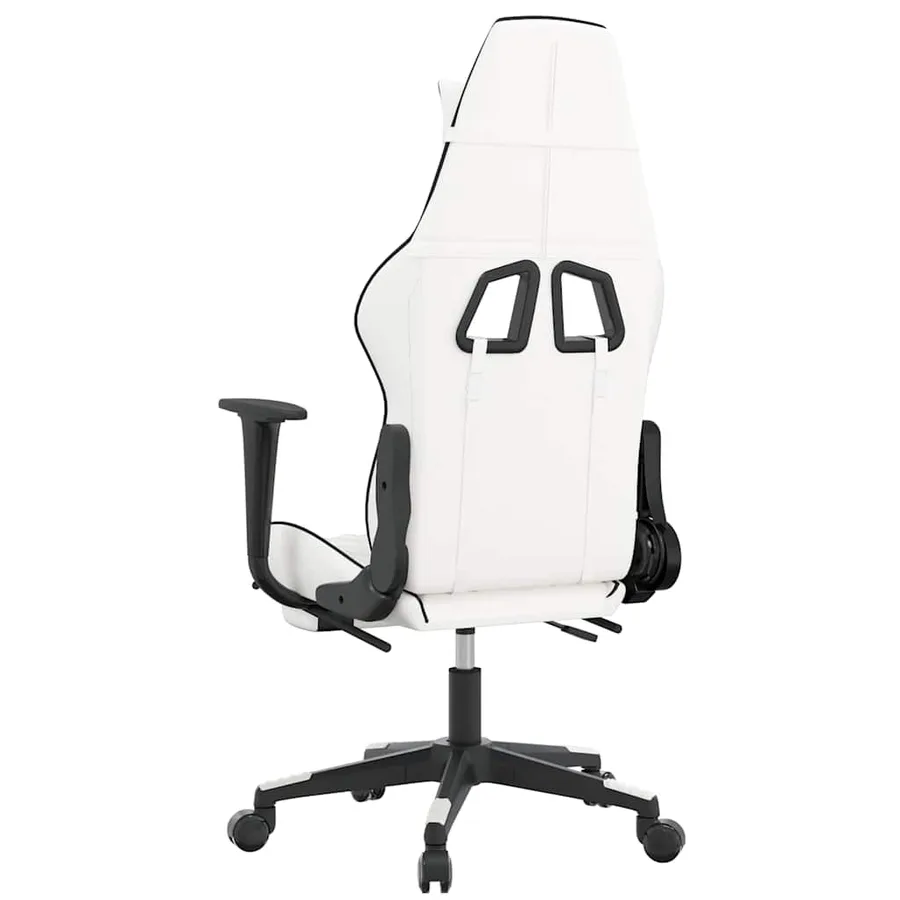 Chaise de jeu de massage avec repose-pied Blanc&Noir Similicuir - 6