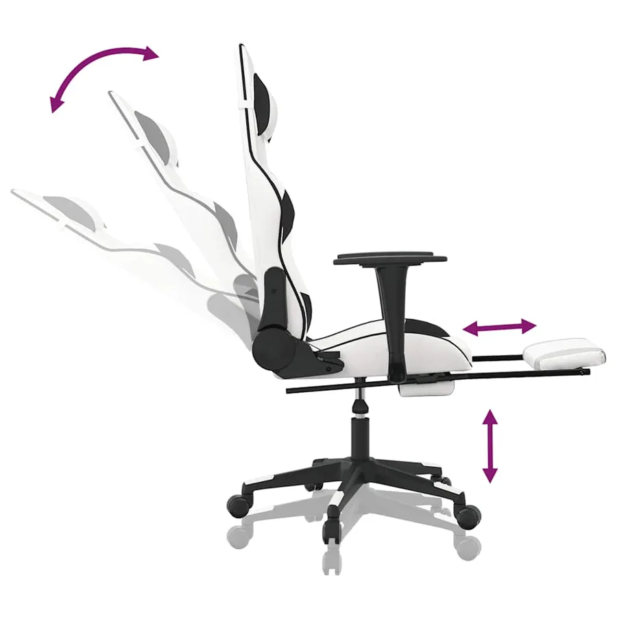Chaise de jeu de massage avec repose-pied Blanc&Noir Similicuir - 7
