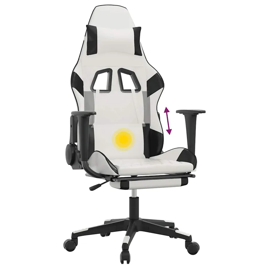 Chaise de jeu de massage avec repose-pied Blanc&Noir Similicuir - 8