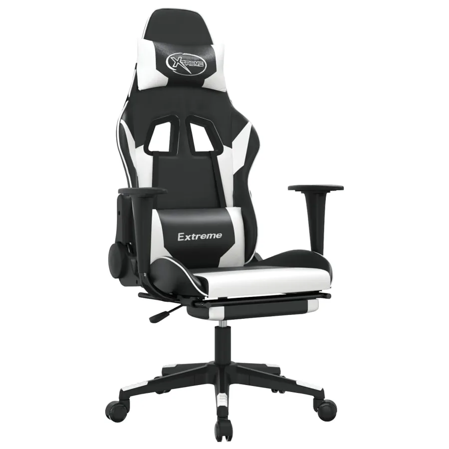 Chaise de jeu de massage et repose-pied Noir blanc Similicuir - 2