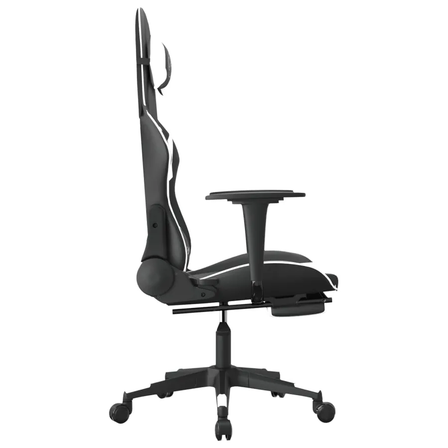 Chaise de jeu de massage et repose-pied Noir blanc Similicuir - 5