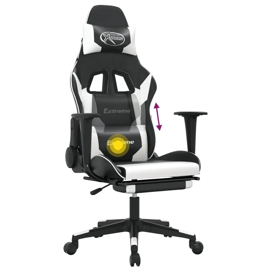 Chaise de jeu de massage et repose-pied Noir blanc Similicuir - 8