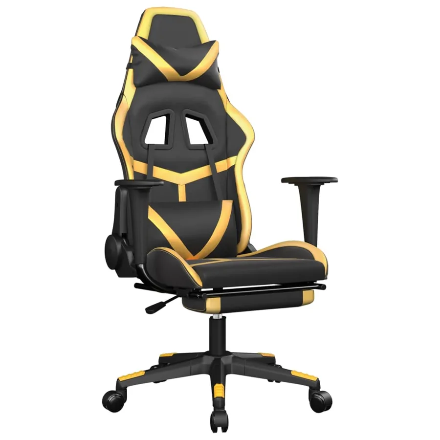 Chaise de jeu de massage avec repose-pied Noir&Doré Similicuir - 2