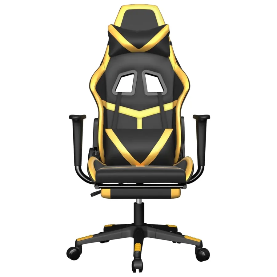 Chaise de jeu de massage avec repose-pied Noir&Doré Similicuir - 4