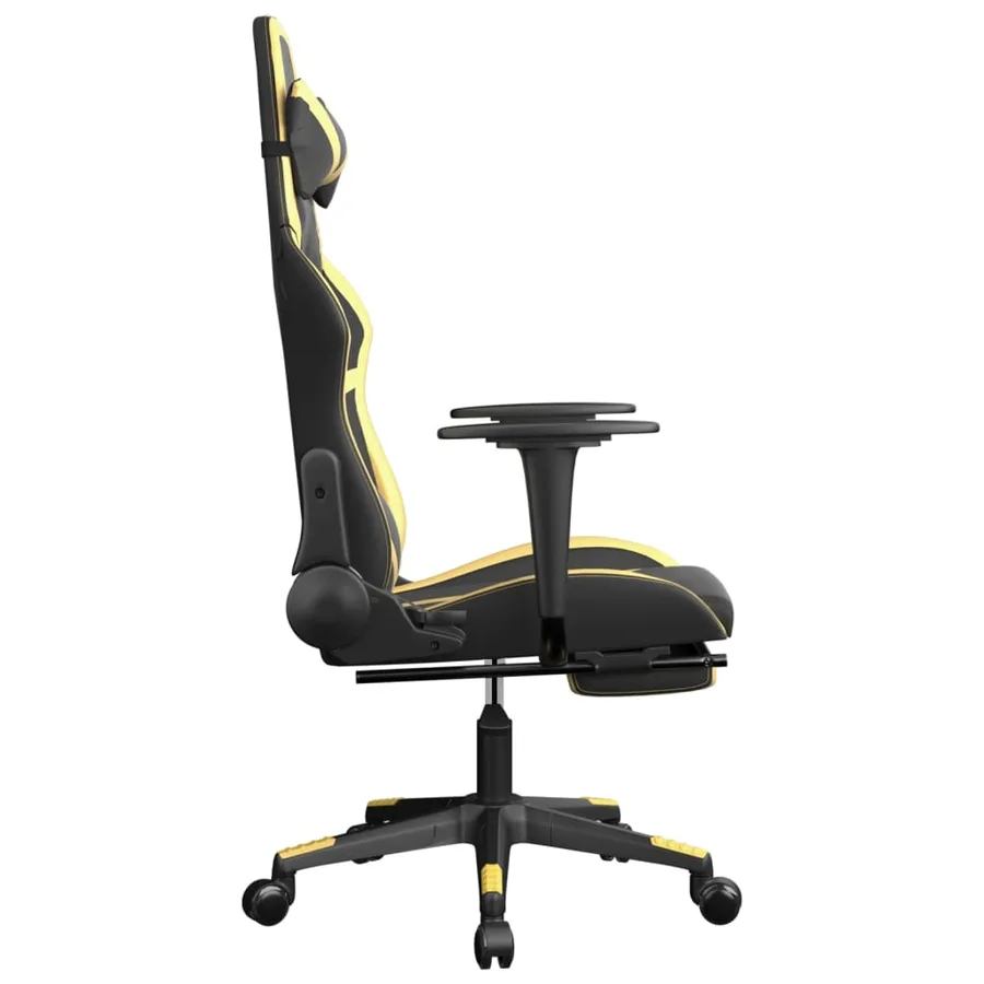 Chaise de jeu de massage avec repose-pied Noir&Doré Similicuir - 5