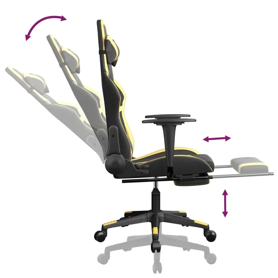 Chaise de jeu de massage avec repose-pied Noir&Doré Similicuir - 7