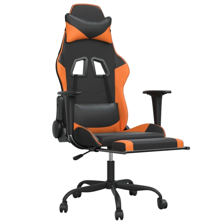 Chaise de jeu de massage et repose-pied Noir&Orange Similicuir - 3