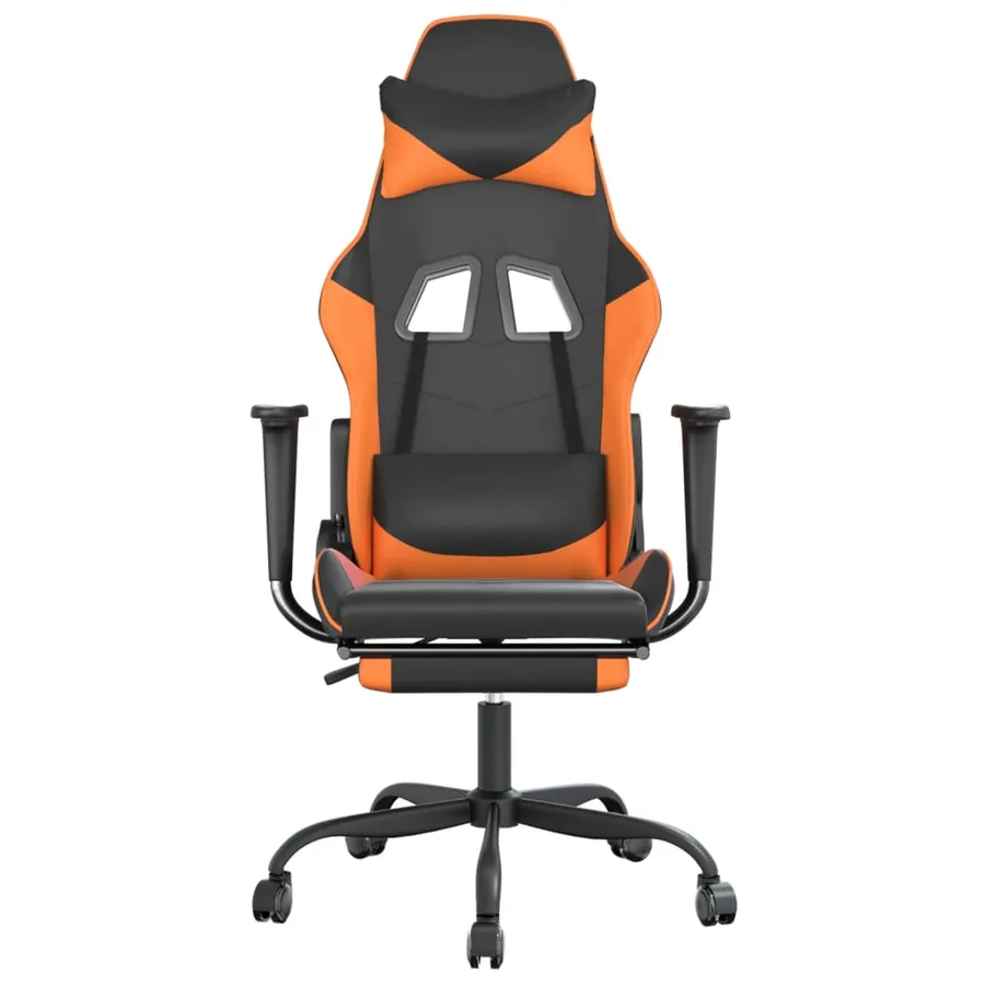 Chaise de jeu de massage et repose-pied Noir&Orange Similicuir - 4