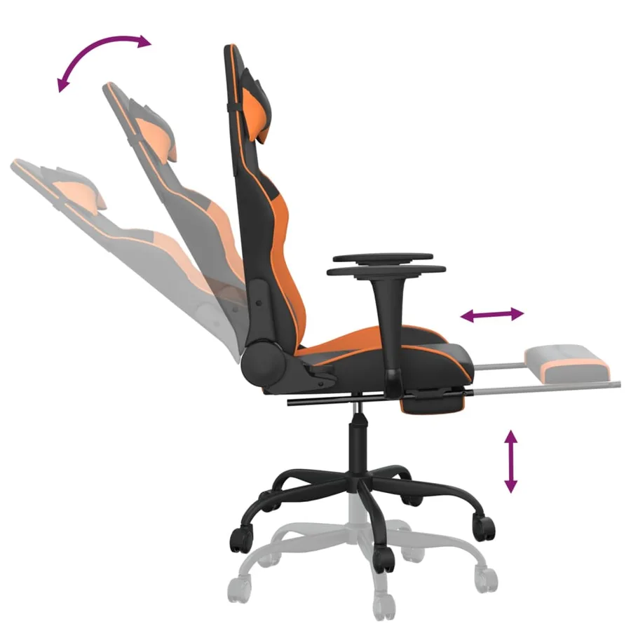 Chaise de jeu de massage et repose-pied Noir&Orange Similicuir - 7