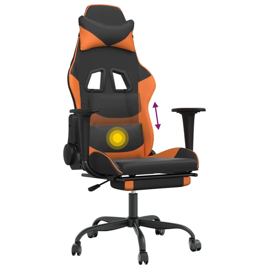 Chaise de jeu de massage et repose-pied Noir&Orange Similicuir - 8