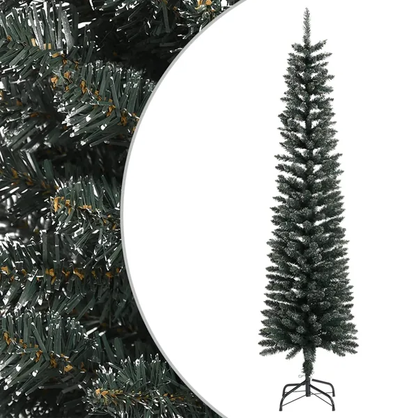 Sapin de Noël artificiel mince avec support Vert 210 cm PVC