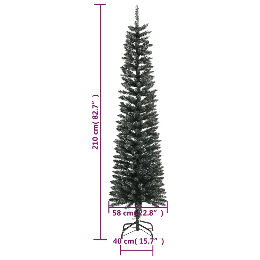 Sapin de Noël artificiel mince avec support Vert 210 cm PVC - 7