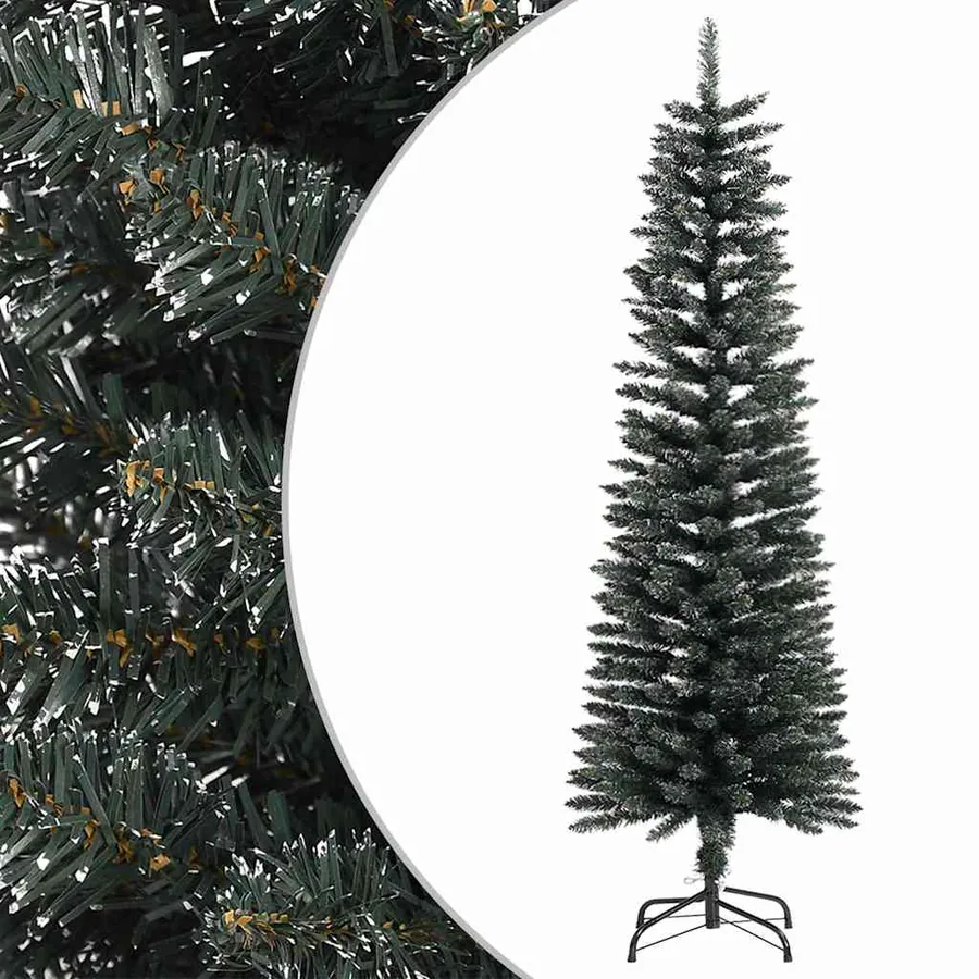 Sapin de Noël artificiel mince avec support Vert 150 cm PVC