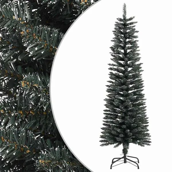 Sapin de Noël artificiel mince avec support Vert 150 cm PVC