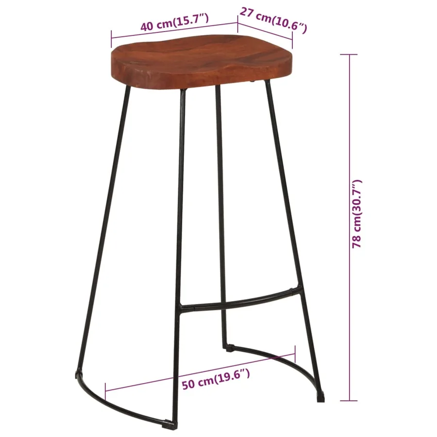Tabourets de bar Gavin lot de 2 50x40x78cm bois massif manguier - 9