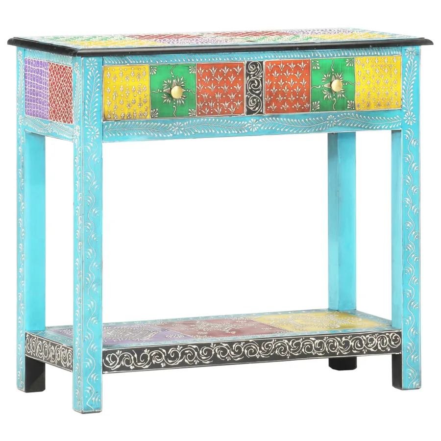 Table console peinte à la main 80x35x75 cm Bois de manguier - 10