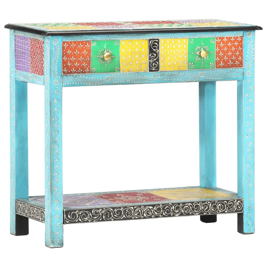 Table console peinte à la main 80x35x75 cm Bois de manguier - 11