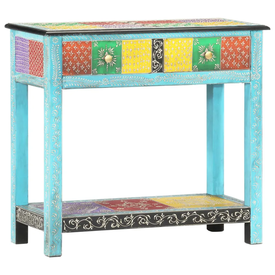 Table console peinte à la main 80x35x75 cm Bois de manguier - 12