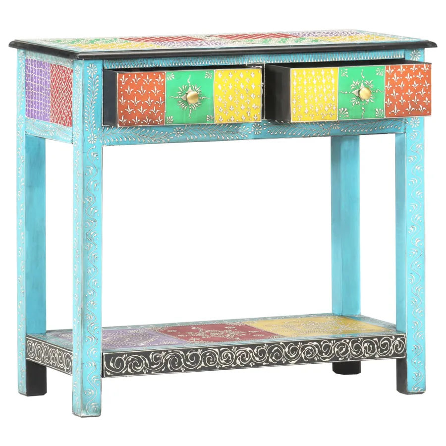 Table console peinte à la main 80x35x75 cm Bois de manguier - 2