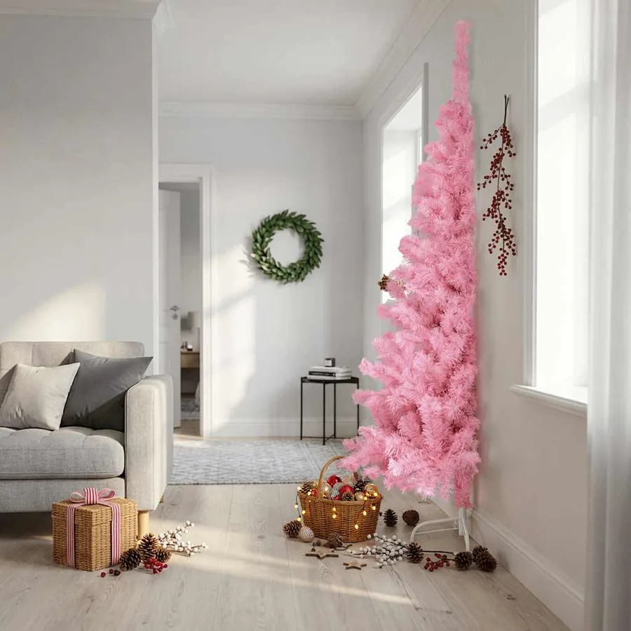 Demi sapin de Noël artificiel avec support Rose 210 cm PVC