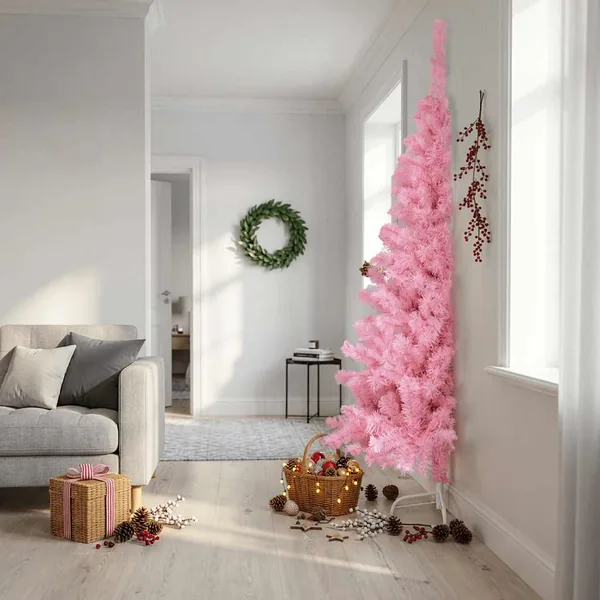 Demi sapin de Noël artificiel avec support Rose 210 cm PVC