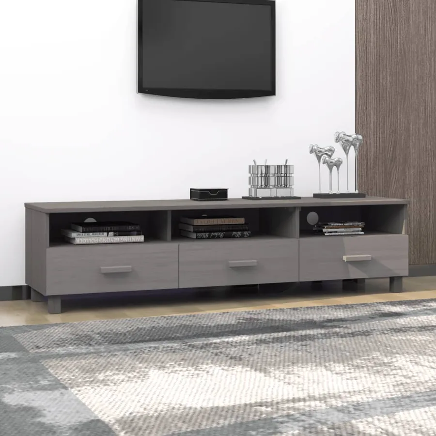 Meuble TV HAMAR Gris clair 158x40x40 cm Bois massif de pin - 7