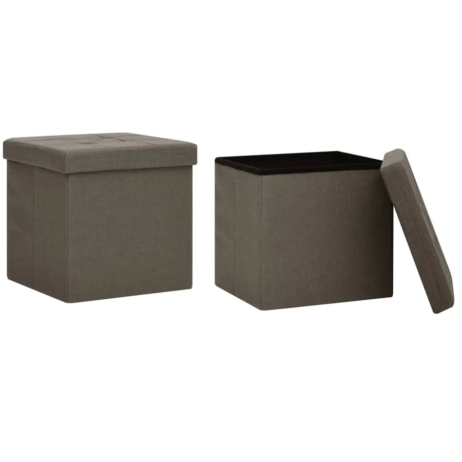 Tabourets de rangement pliables lot de 2 marron faux lin - 2