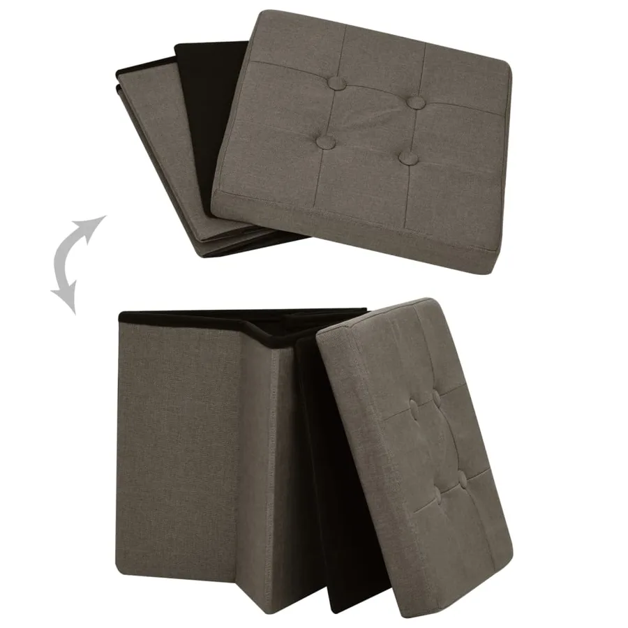 Tabourets de rangement pliables lot de 2 marron faux lin - 6