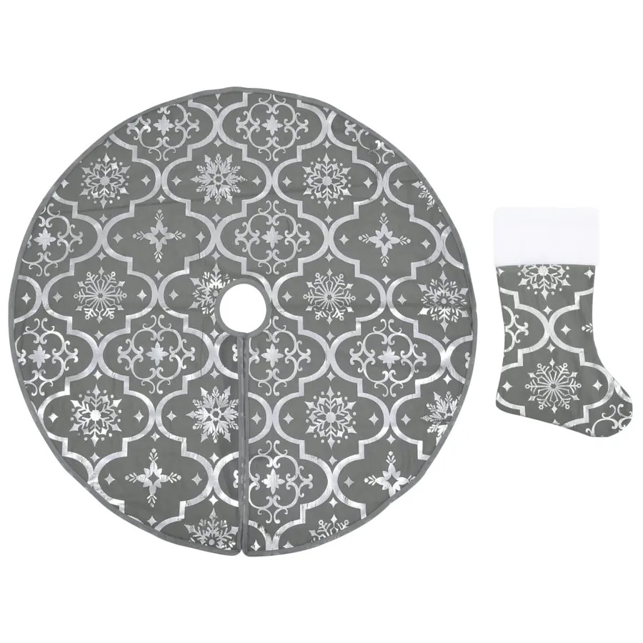 Jupe de sapin de Noël de luxe avec chaussette Gris 90 cm Tissu - 2