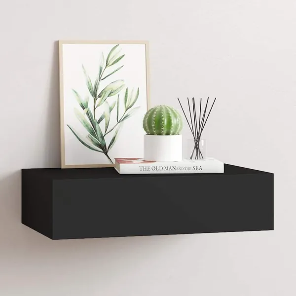 Étagère à tiroir murale noir 40x23,5x10 cm MDF