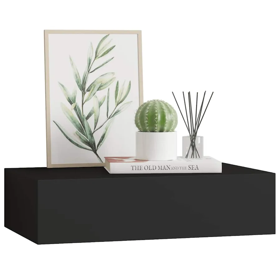 Étagère à tiroir murale noir 40x23,5x10 cm MDF - 4