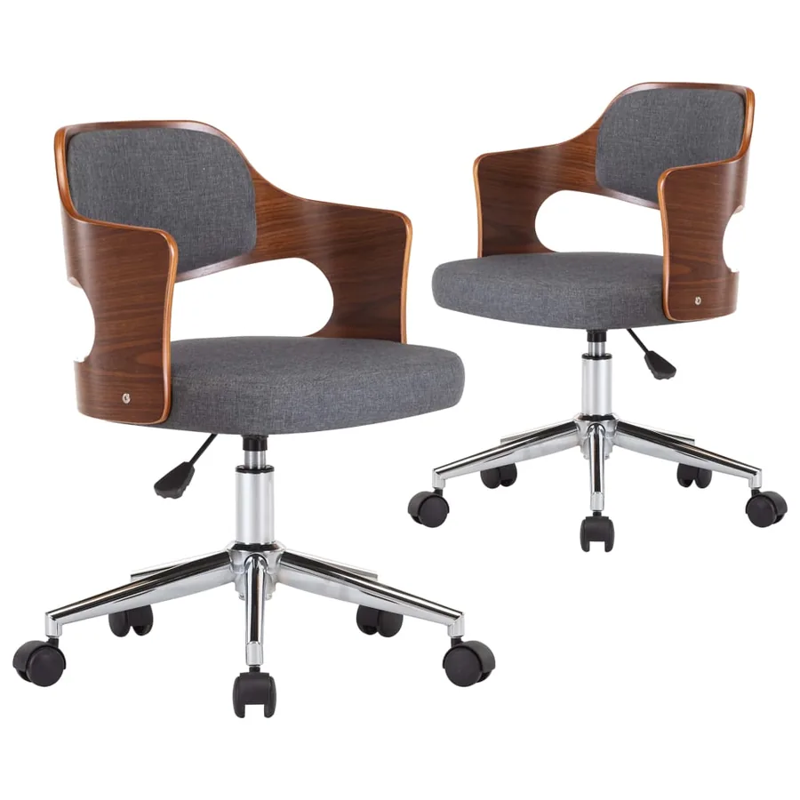Chaises pivotantes à manger lot de 2 gris bois courbé et tissu - 2